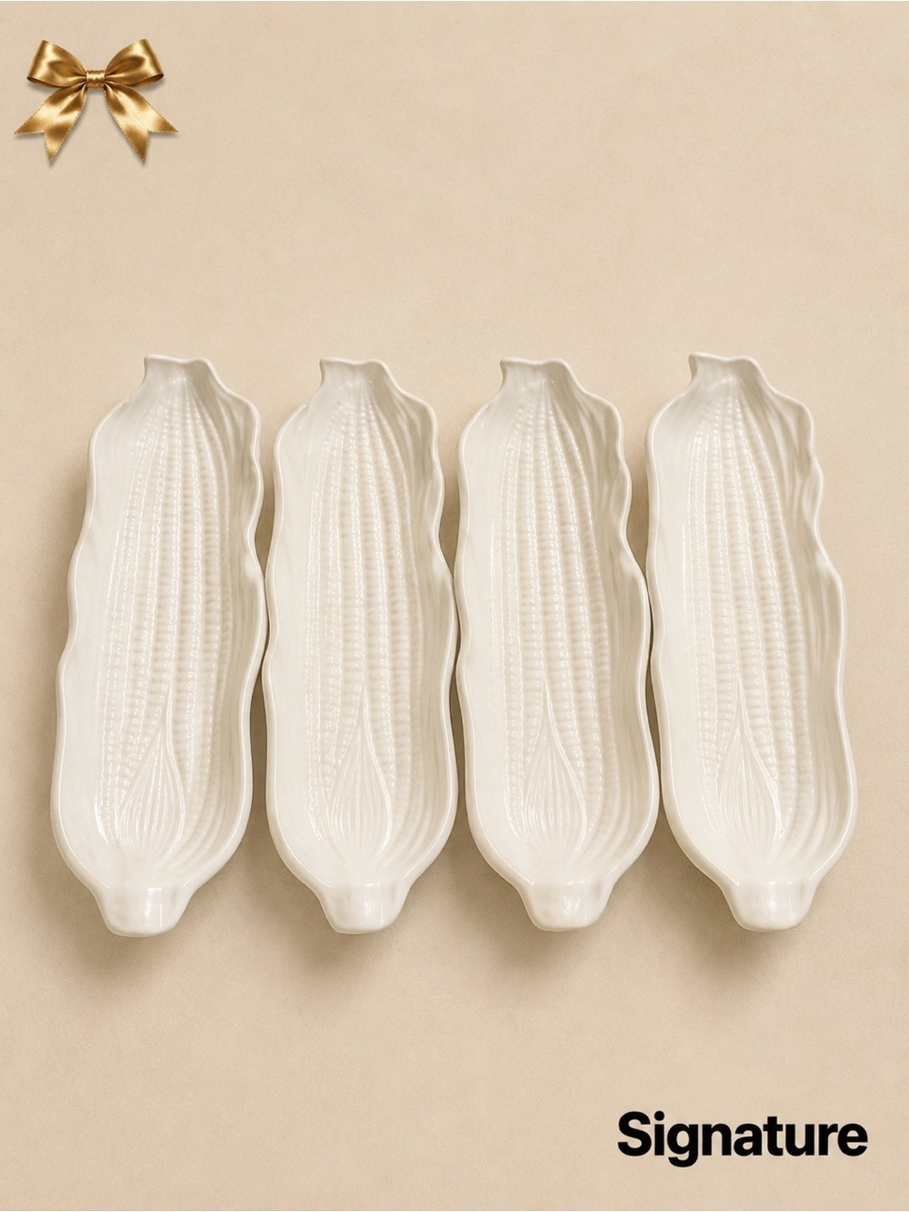 Signature Corn on the Cob Dishes, Set of 4, Cream White Vintage